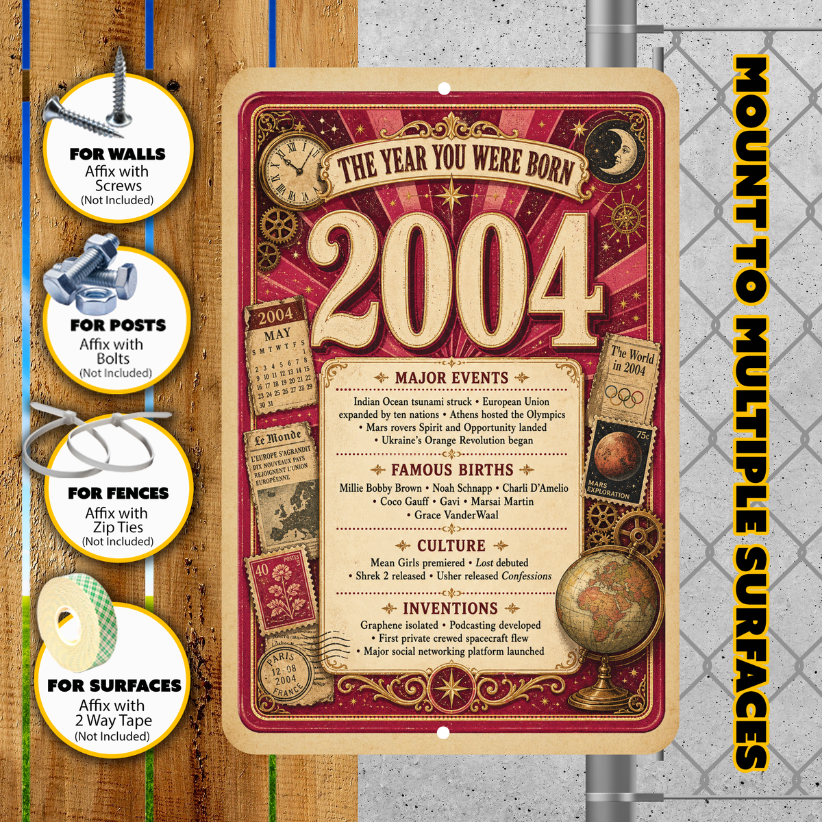 2004 The Year You Were Born Aluminum Sign – Vintage Birthday & Anniversary Gift
