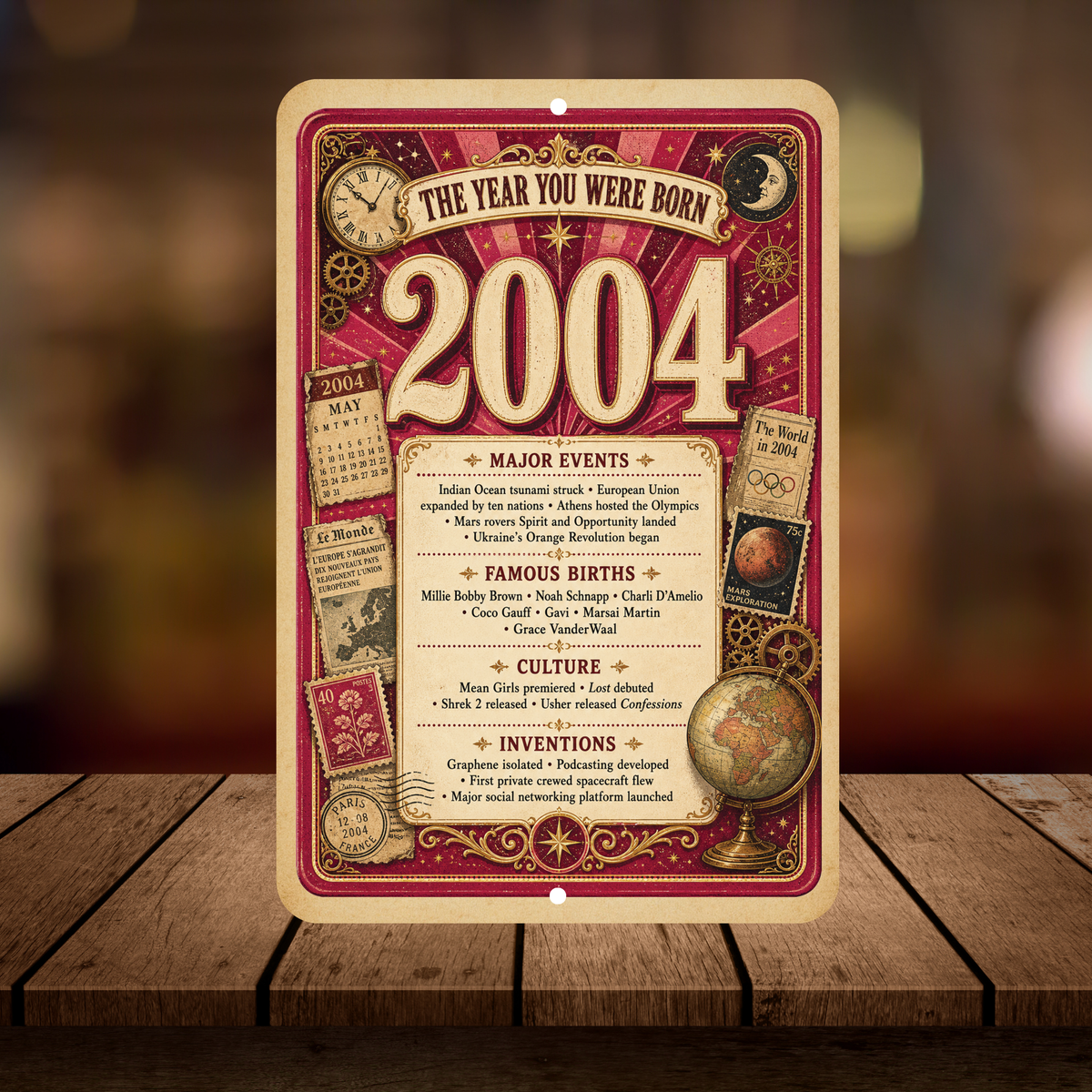 2004 The Year You Were Born Aluminum Sign – Vintage Birthday & Anniversary Gift