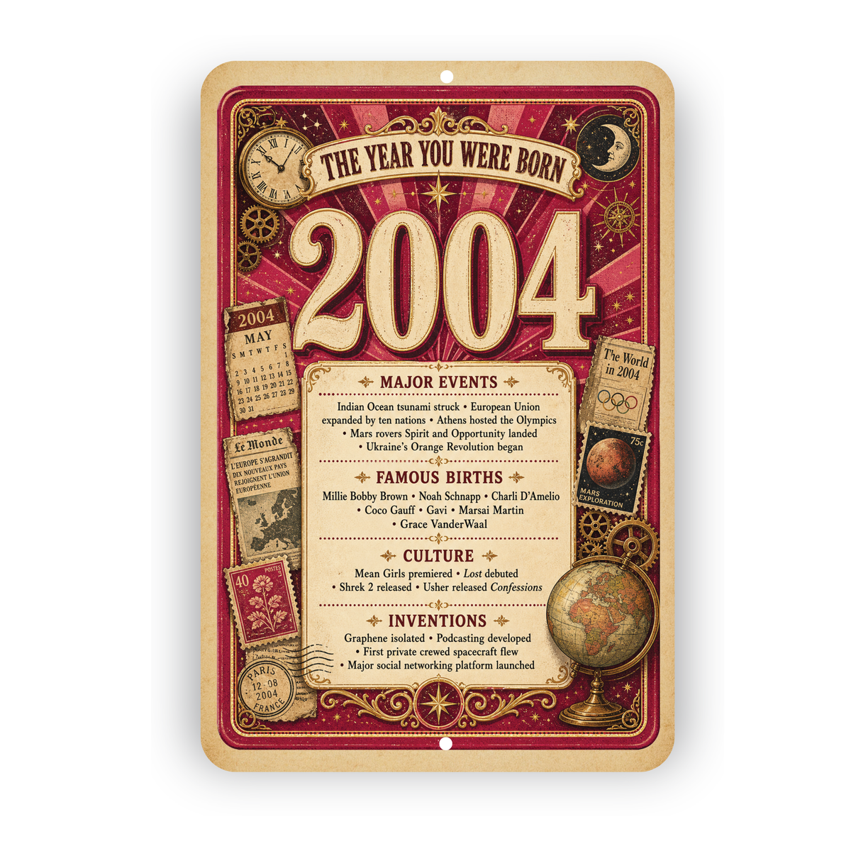 2004 The Year You Were Born Aluminum Sign – Vintage Birthday & Anniversary Gift
