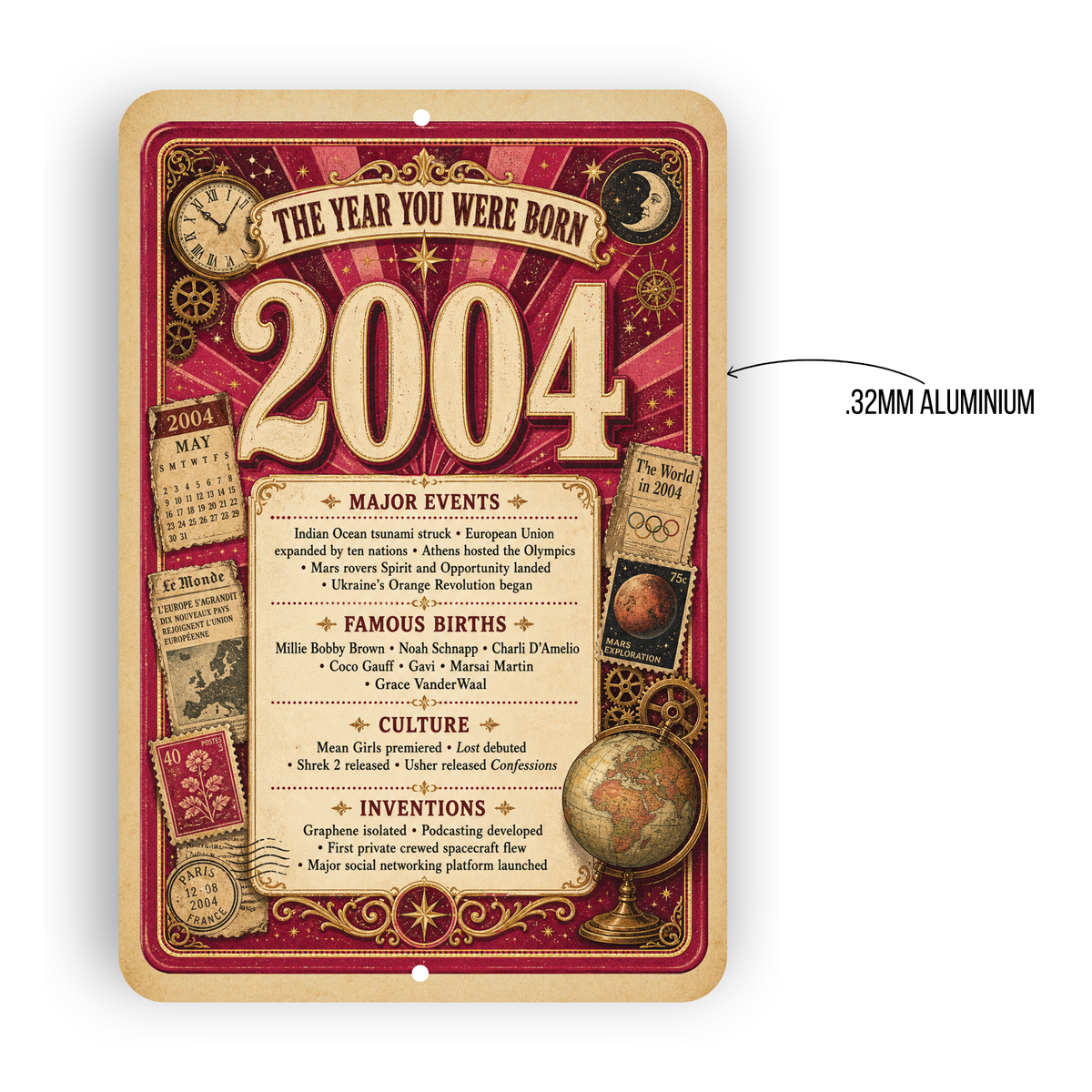 2004 The Year You Were Born Aluminum Sign – Vintage Birthday & Anniversary Gift