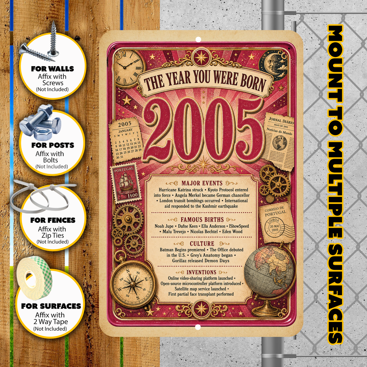 2005 The Year You Were Born Aluminum Sign – Vintage Birthday & Anniversary Gift