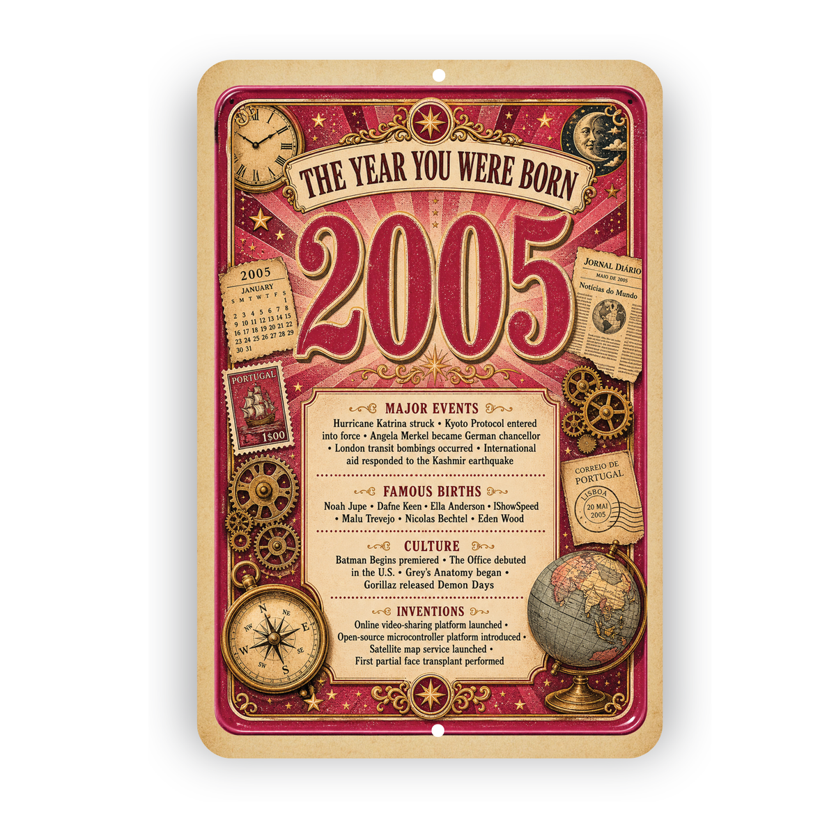 2005 The Year You Were Born Aluminum Sign – Vintage Birthday & Anniversary Gift