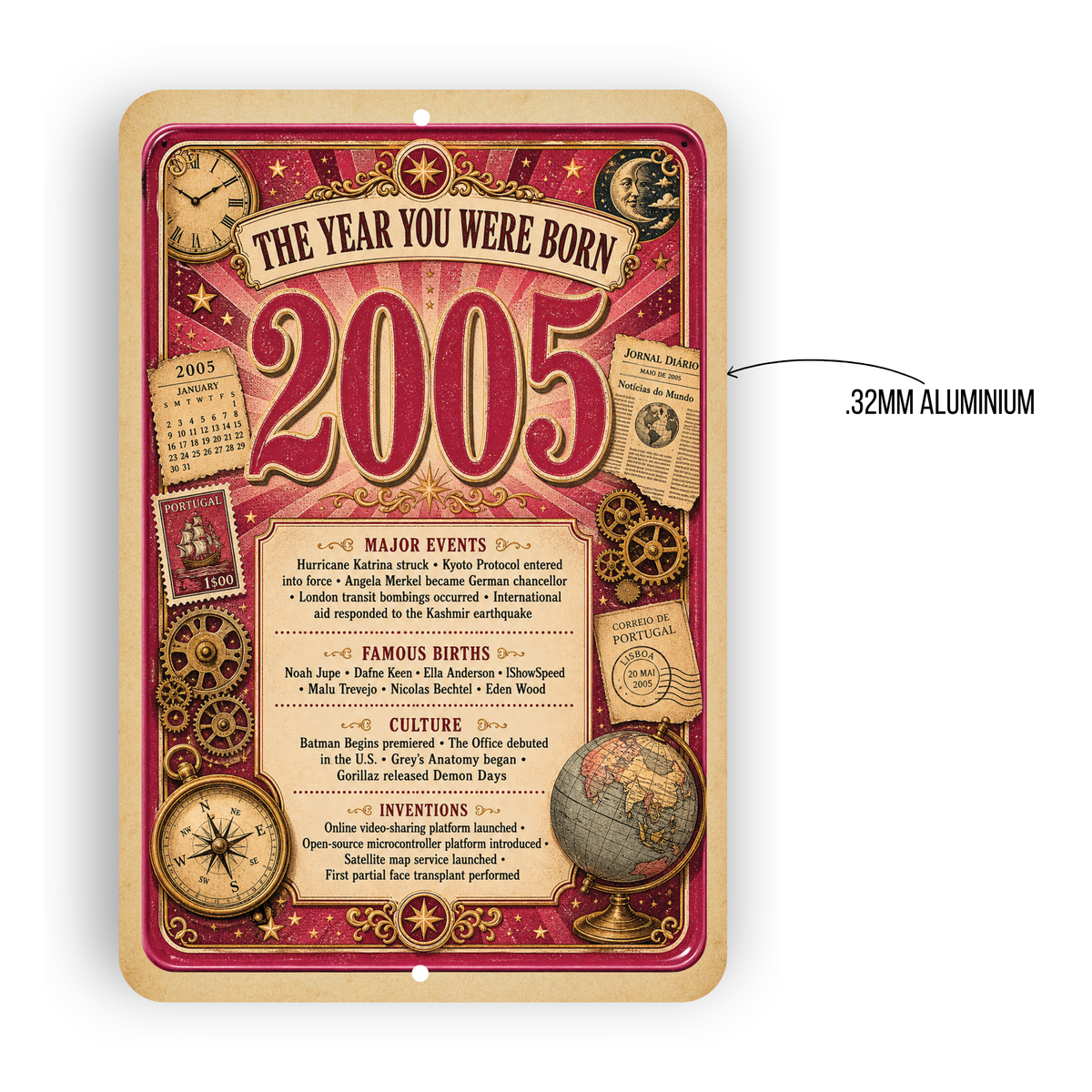 2005 The Year You Were Born Aluminum Sign – Vintage Birthday & Anniversary Gift