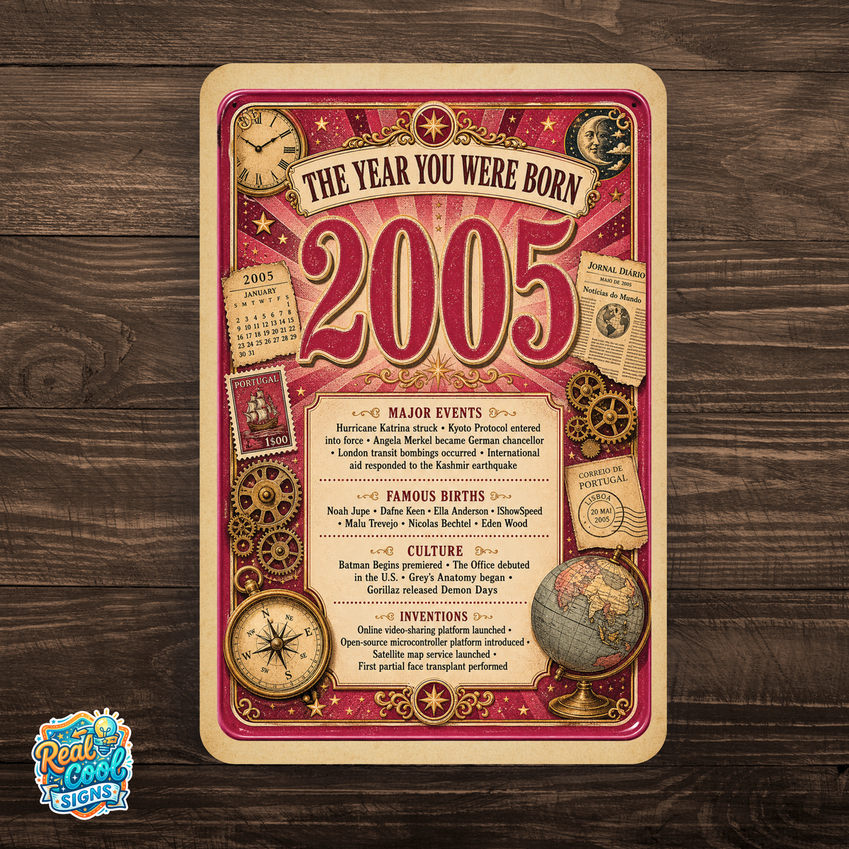 2005 The Year You Were Born Aluminum Sign – Vintage Birthday & Anniversary Gift