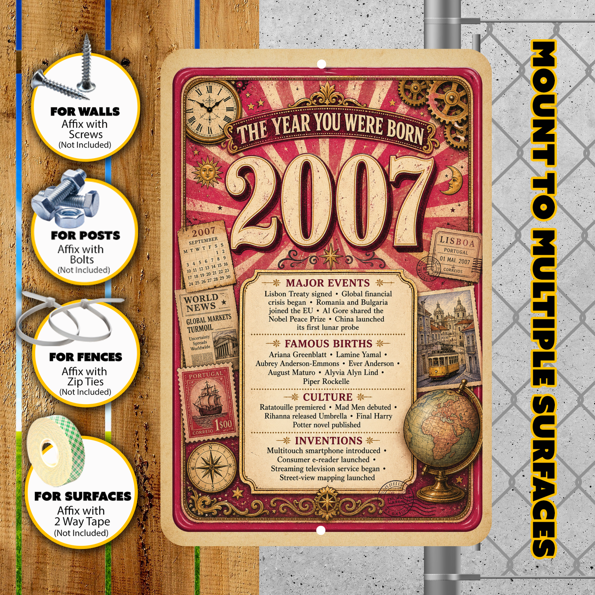 2007 The Year You Were Born Aluminum Sign – Vintage Birthday & Anniversary Gift