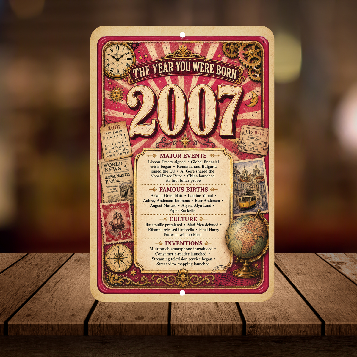 2007 The Year You Were Born Aluminum Sign – Vintage Birthday & Anniversary Gift