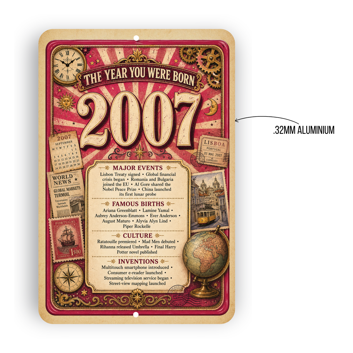 2007 The Year You Were Born Aluminum Sign – Vintage Birthday & Anniversary Gift