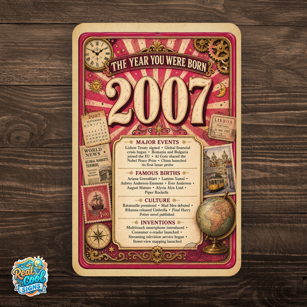 2007 The Year You Were Born Aluminum Sign – Vintage Birthday & Anniversary Gift