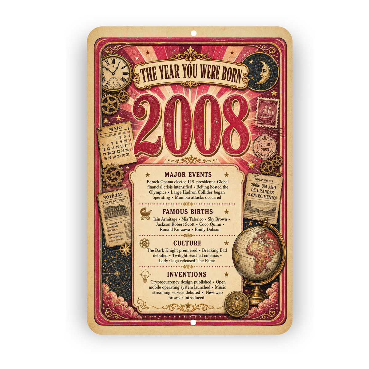 2008 The Year You Were Born Aluminum Sign – Vintage Birthday & Anniversary Gift