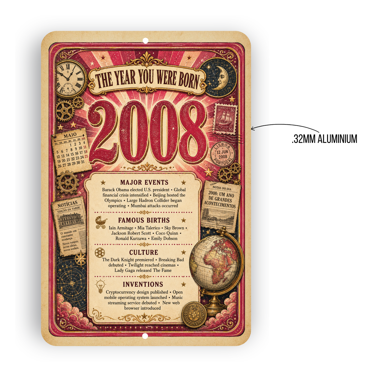 2008 The Year You Were Born Aluminum Sign – Vintage Birthday & Anniversary Gift