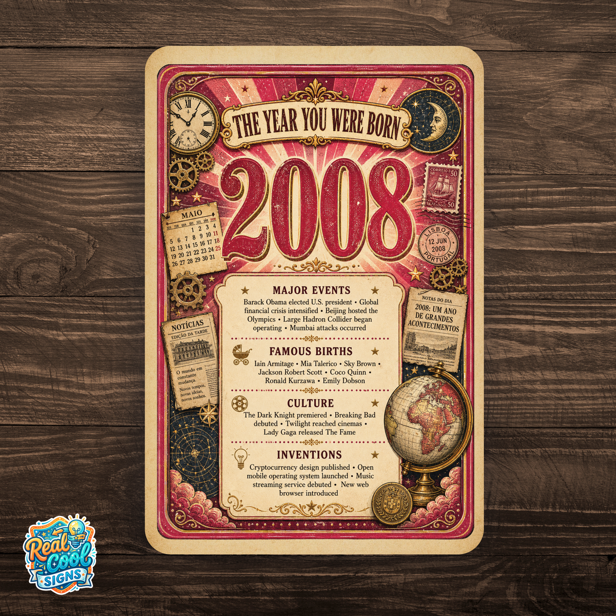 2008 The Year You Were Born Aluminum Sign – Vintage Birthday & Anniversary Gift