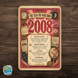 2008 The Year You Were Born Aluminum Sign – Vintage Birthday & Anniversary Gift
