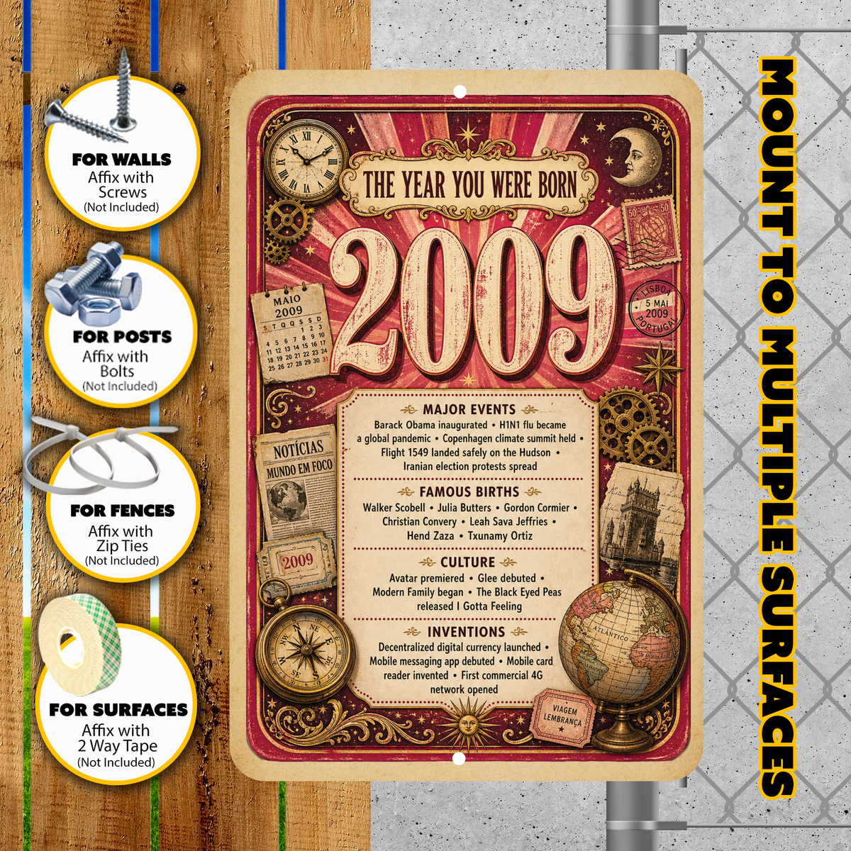 2009 The Year You Were Born Aluminum Sign – Vintage Birthday & Anniversary Gift