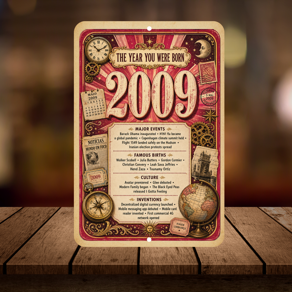 2009 The Year You Were Born Aluminum Sign – Vintage Birthday & Anniversary Gift