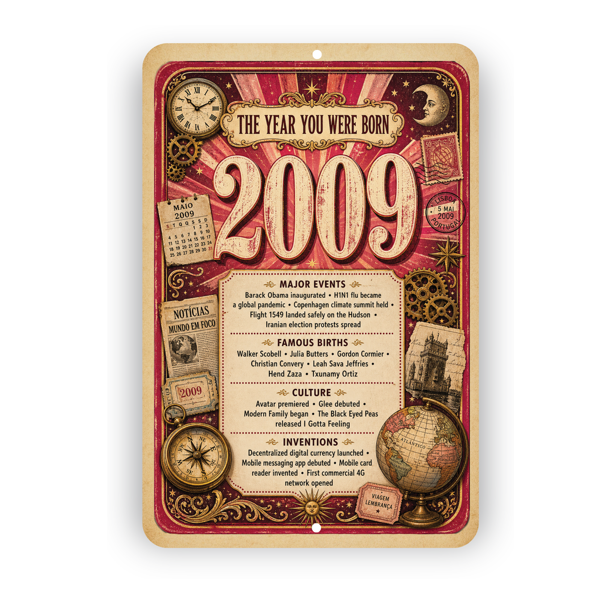 2009 The Year You Were Born Aluminum Sign – Vintage Birthday & Anniversary Gift
