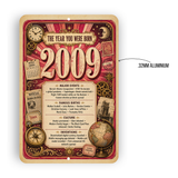2009 The Year You Were Born Aluminum Sign – Vintage Birthday & Anniversary Gift