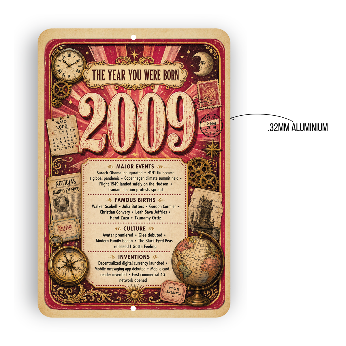 2009 The Year You Were Born Aluminum Sign – Vintage Birthday & Anniversary Gift