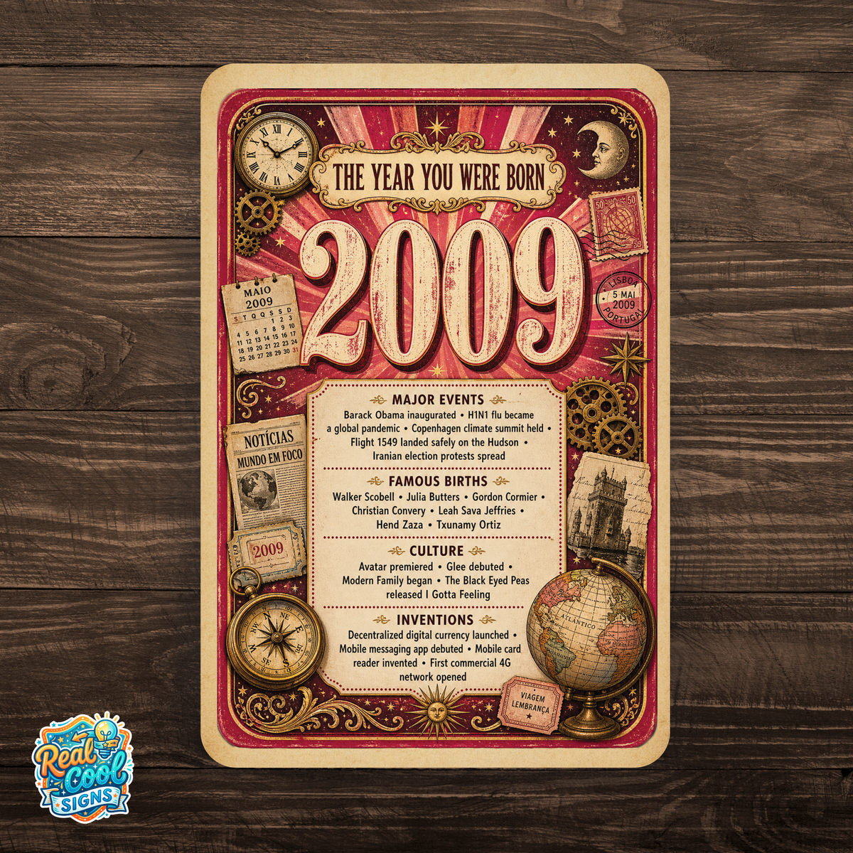 2009 The Year You Were Born Aluminum Sign – Vintage Birthday & Anniversary Gift