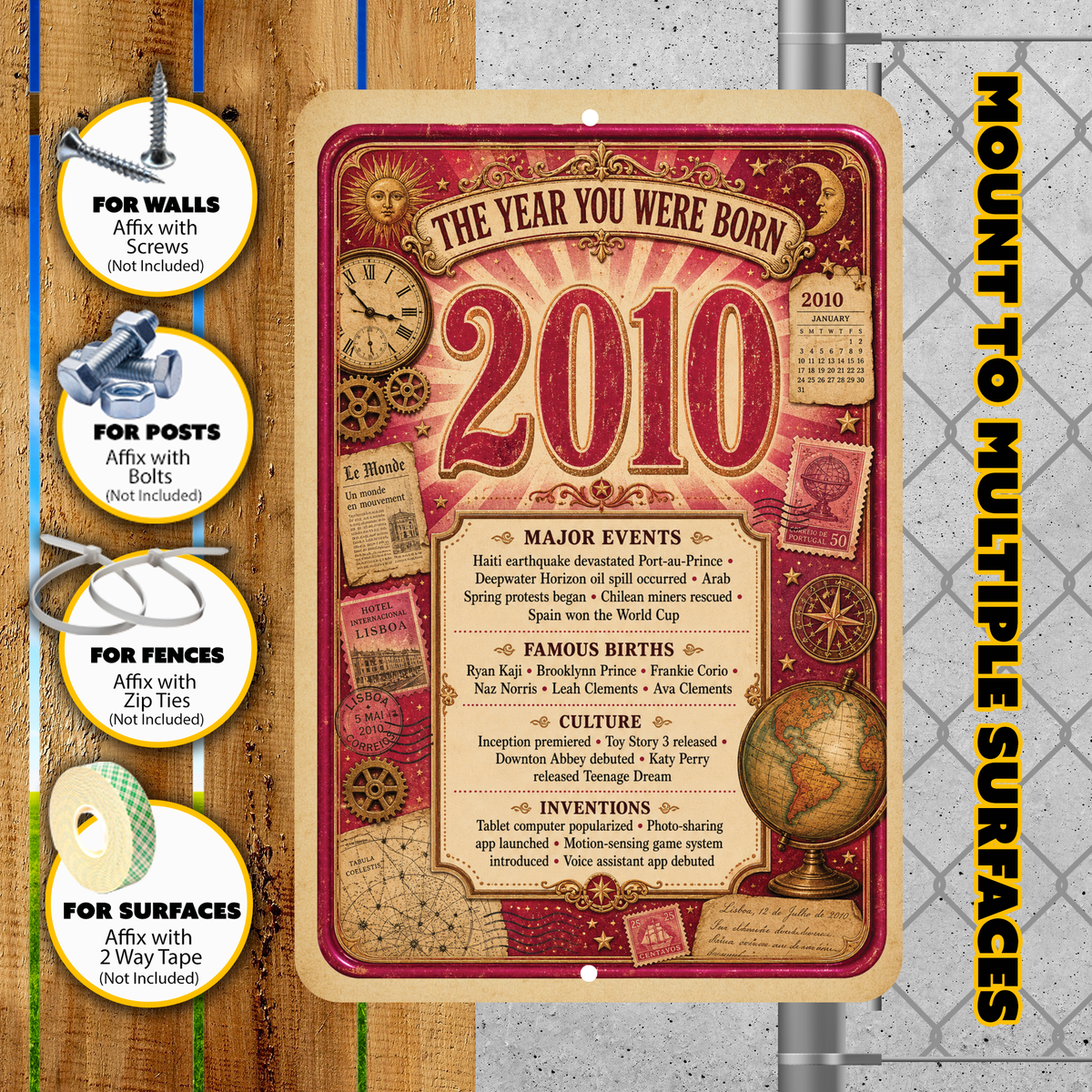 2010 The Year You Were Born Aluminum Sign – Vintage Birthday & Anniversary Gift