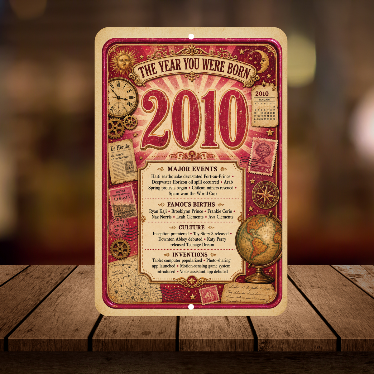 2010 The Year You Were Born Aluminum Sign – Vintage Birthday & Anniversary Gift
