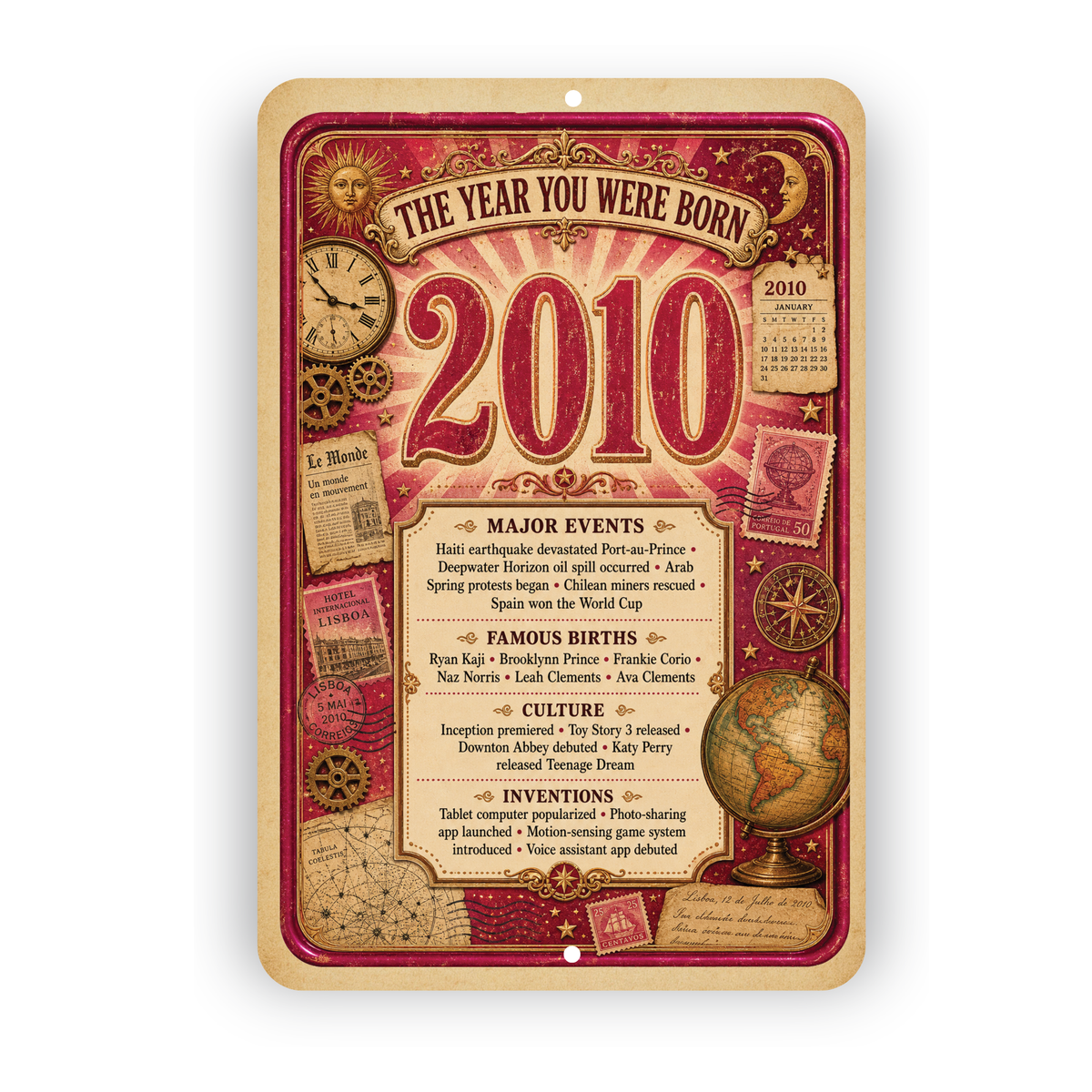 2010 The Year You Were Born Aluminum Sign – Vintage Birthday & Anniversary Gift