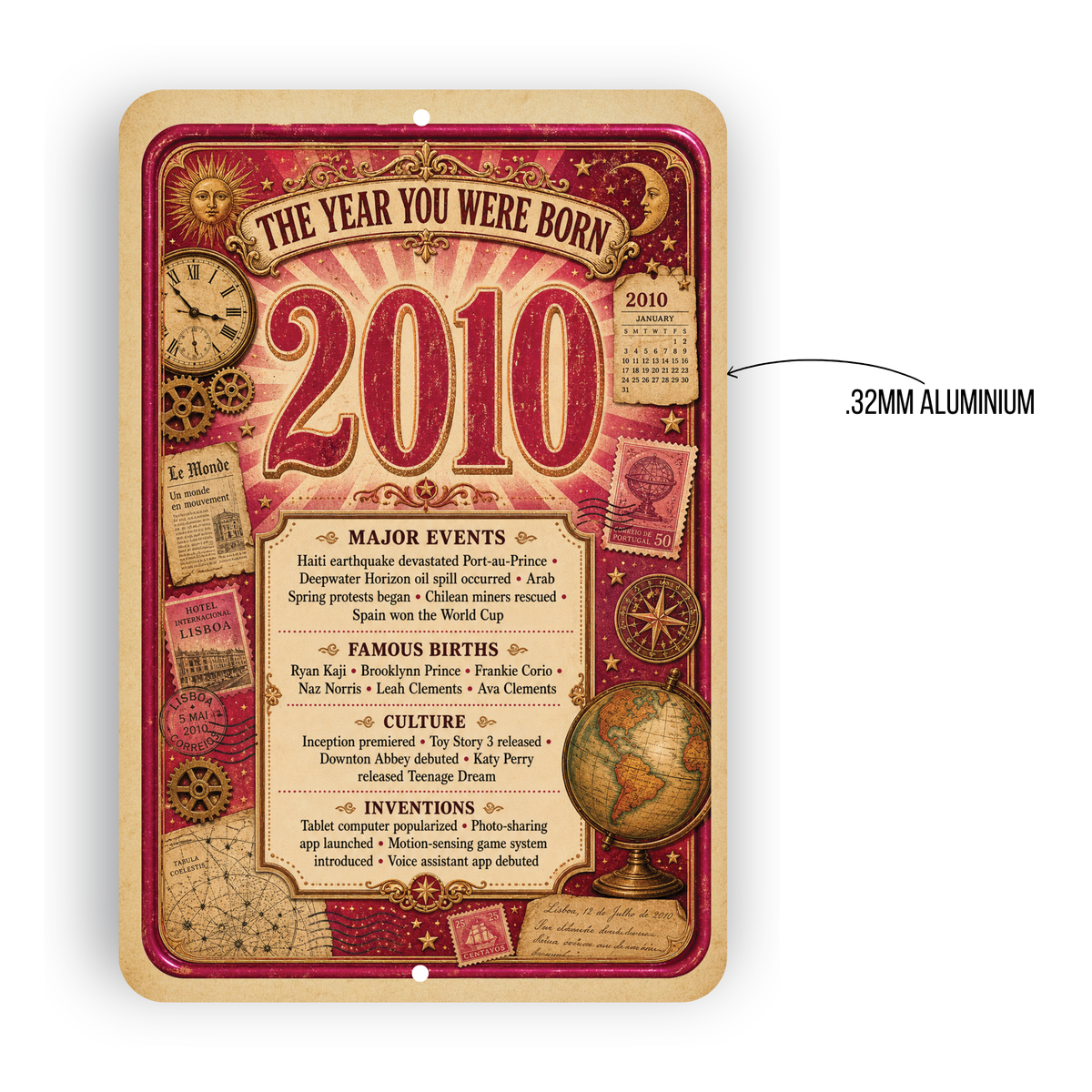 2010 The Year You Were Born Aluminum Sign – Vintage Birthday & Anniversary Gift