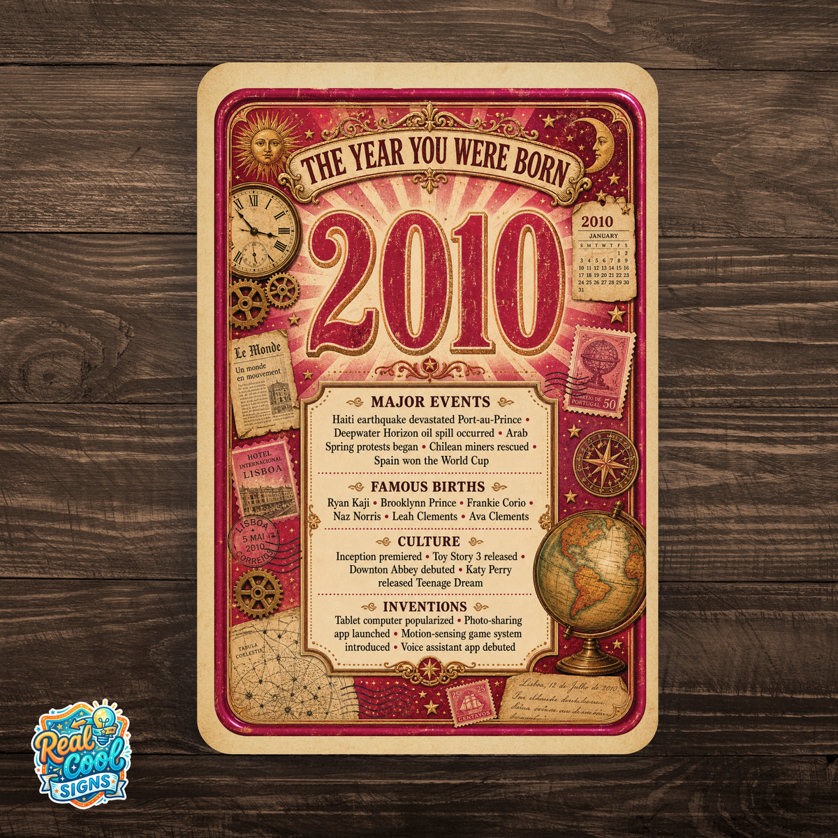 2010 The Year You Were Born Aluminum Sign – Vintage Birthday & Anniversary Gift