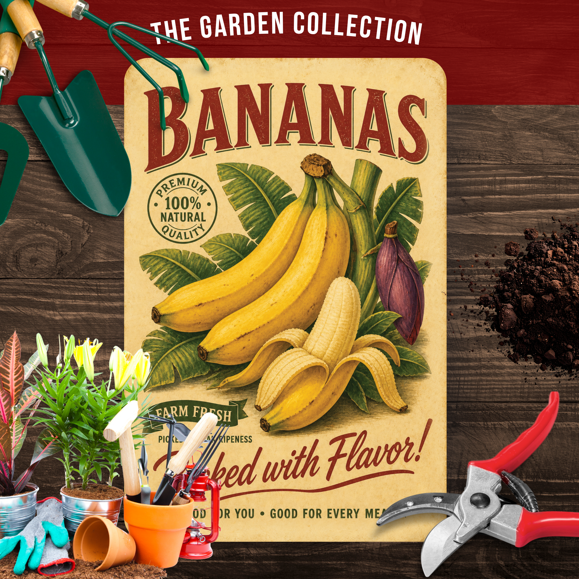 Vintage Bananas Farm Fresh Aluminum Sign