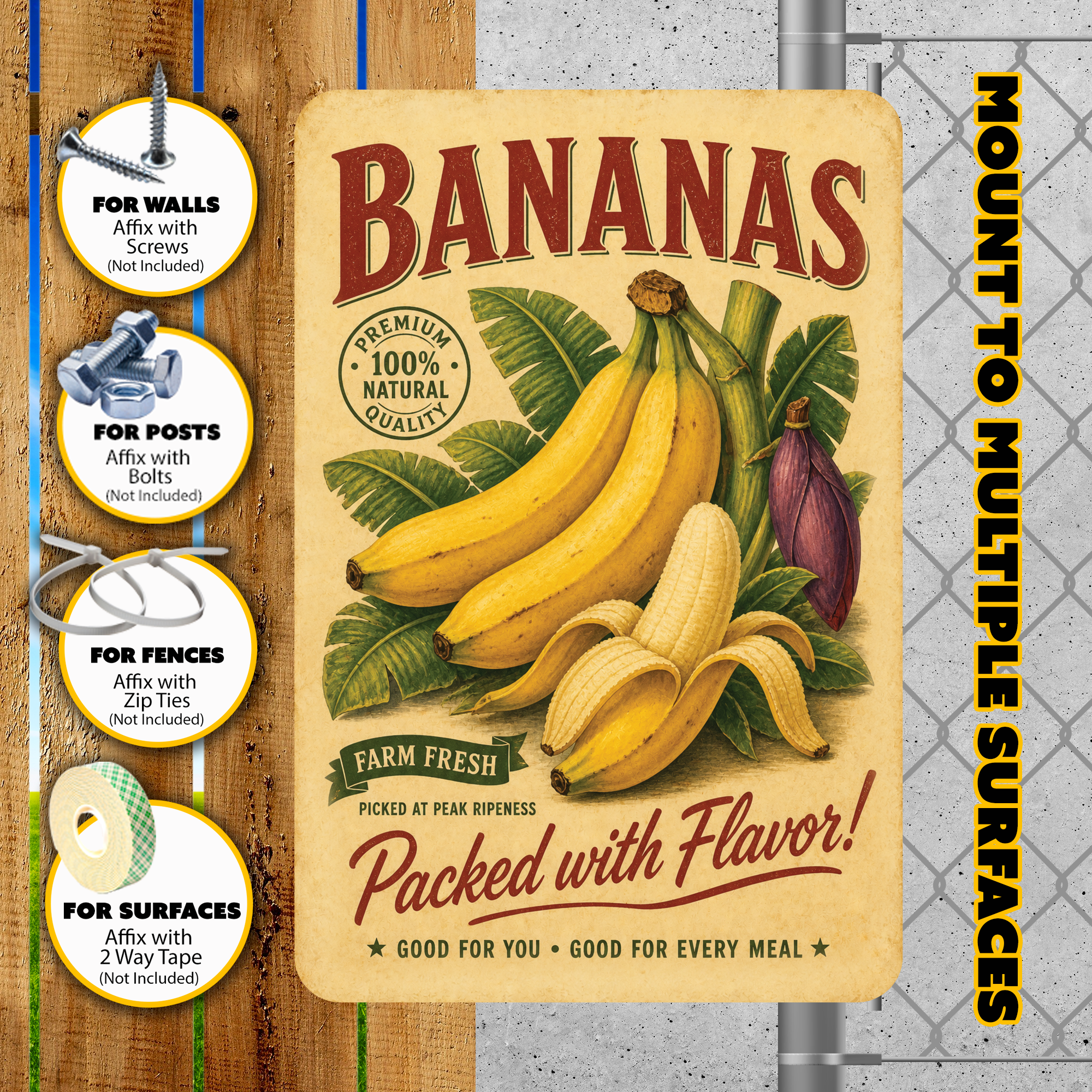 Vintage Bananas Farm Fresh Aluminum Sign