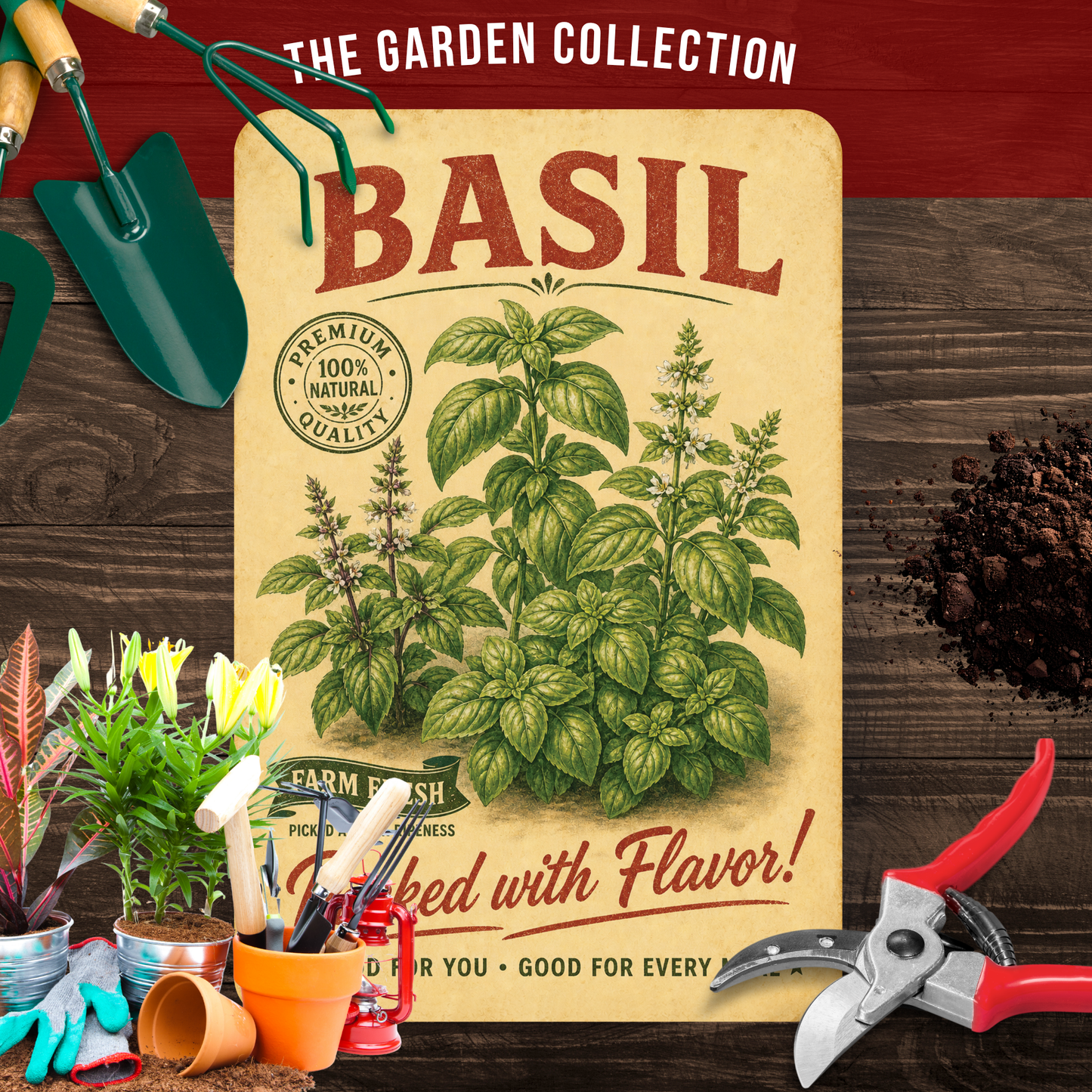 Vintage Basil Farm Fresh Aluminum Sign