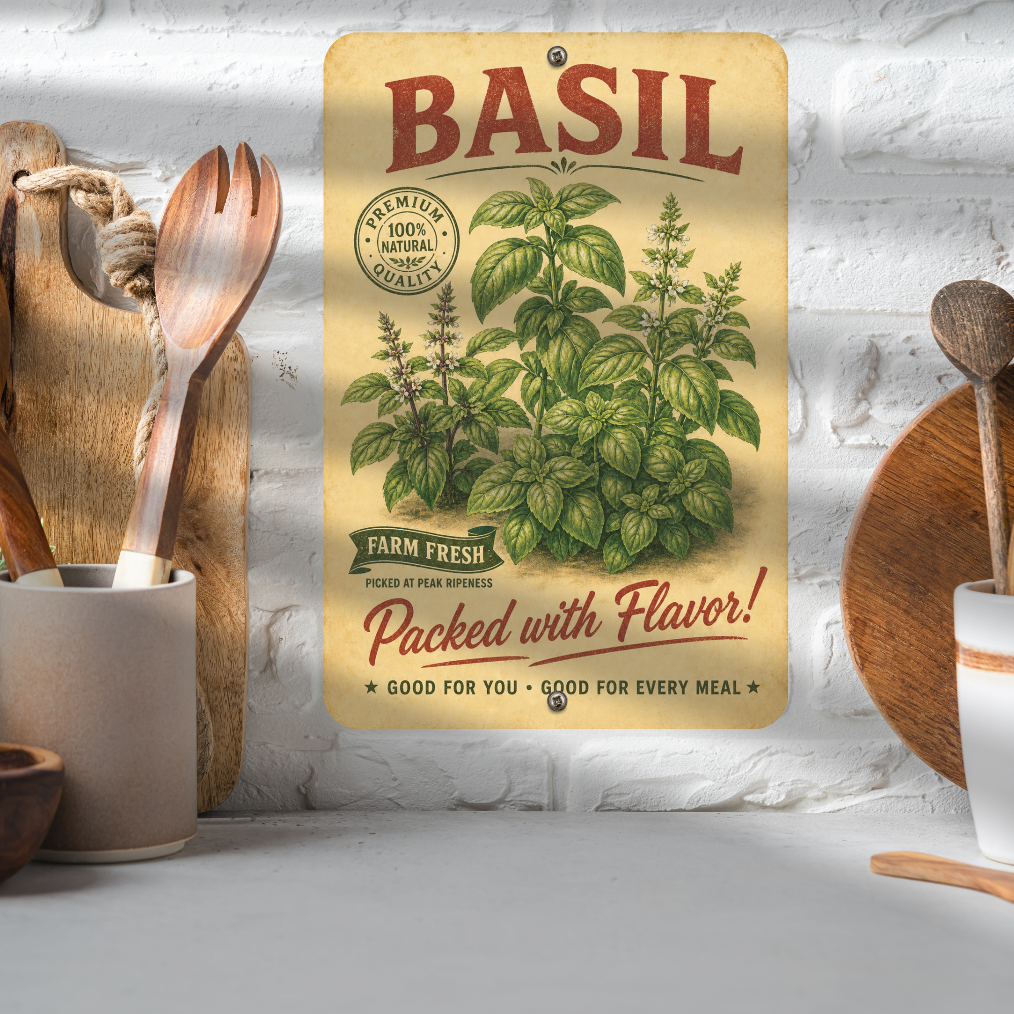 Vintage Basil Farm Fresh Aluminum Sign
