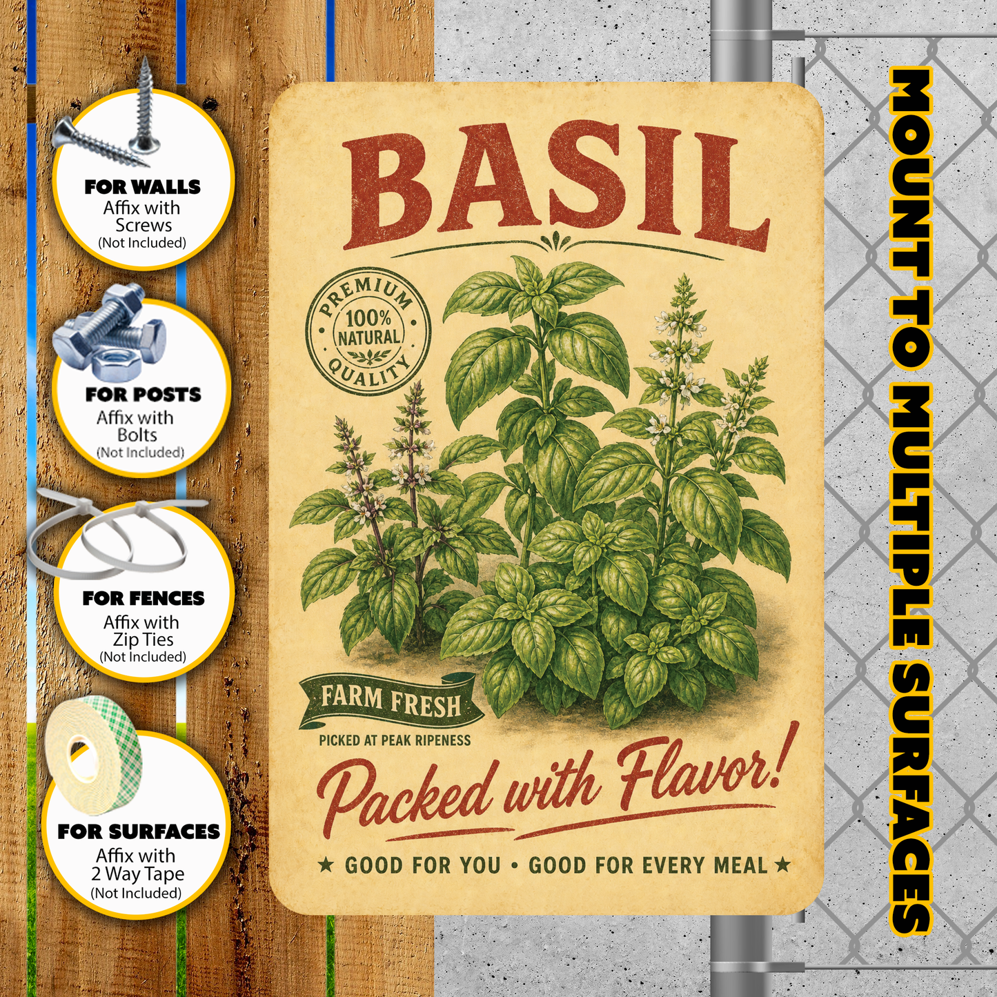 Vintage Basil Farm Fresh Aluminum Sign