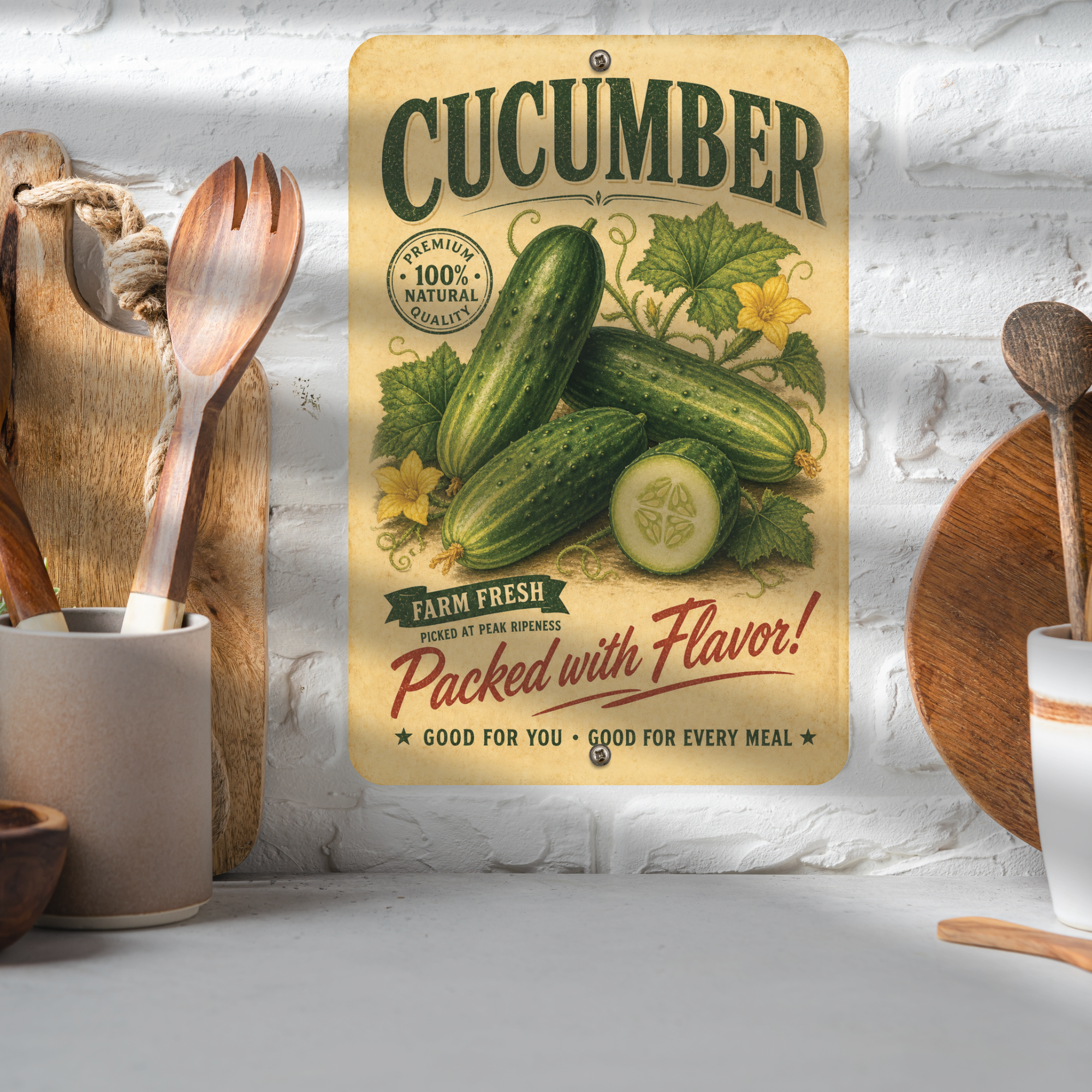 Vintage Cucumber Farm Fresh Aluminum Sign