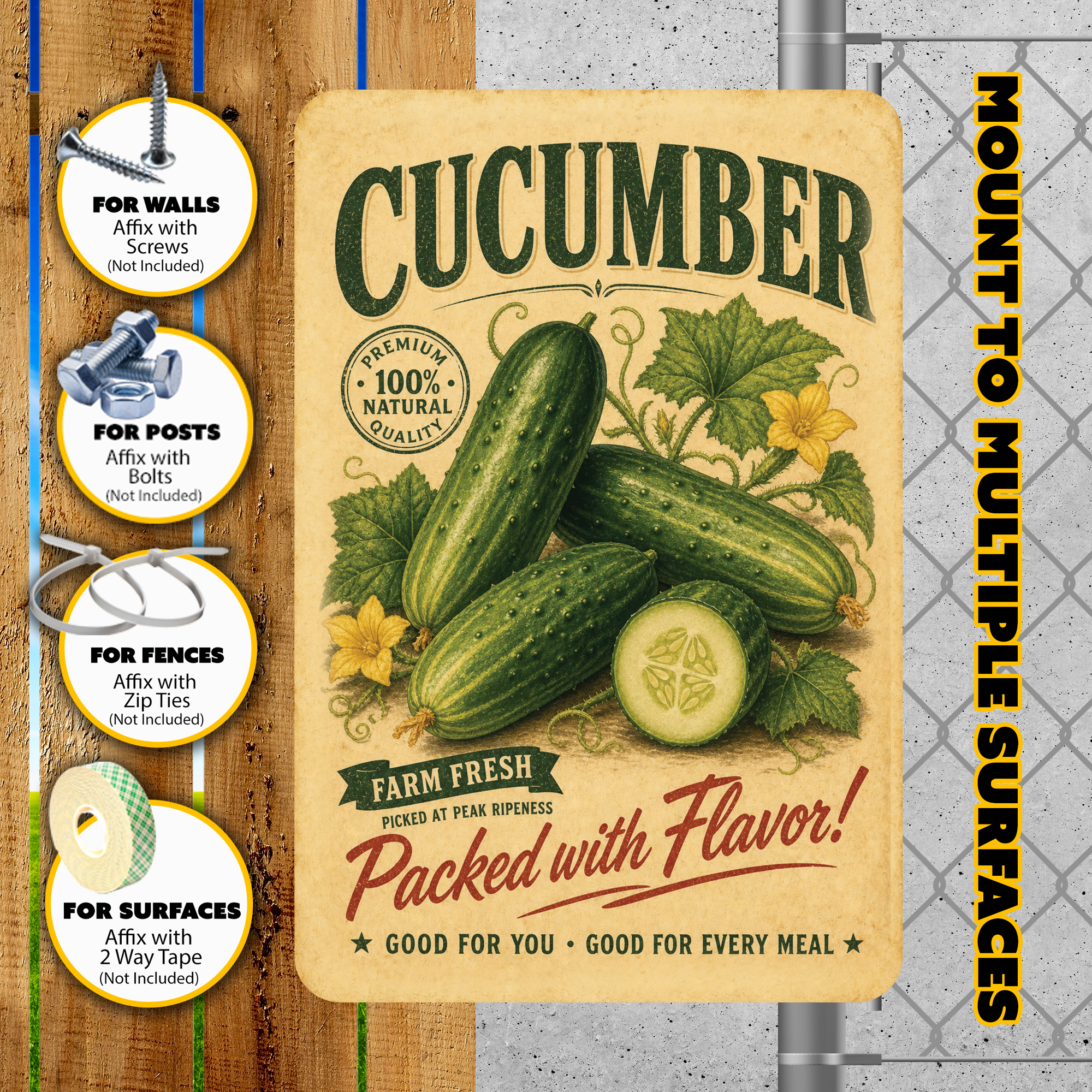 Vintage Cucumber Farm Fresh Aluminum Sign