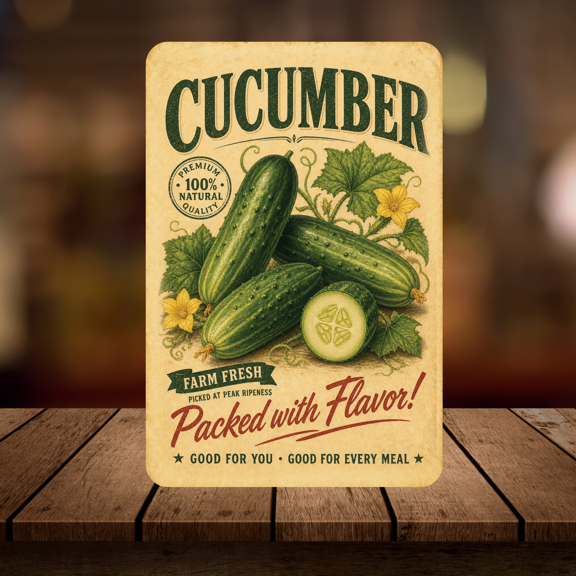 Vintage Cucumber Farm Fresh Aluminum Sign