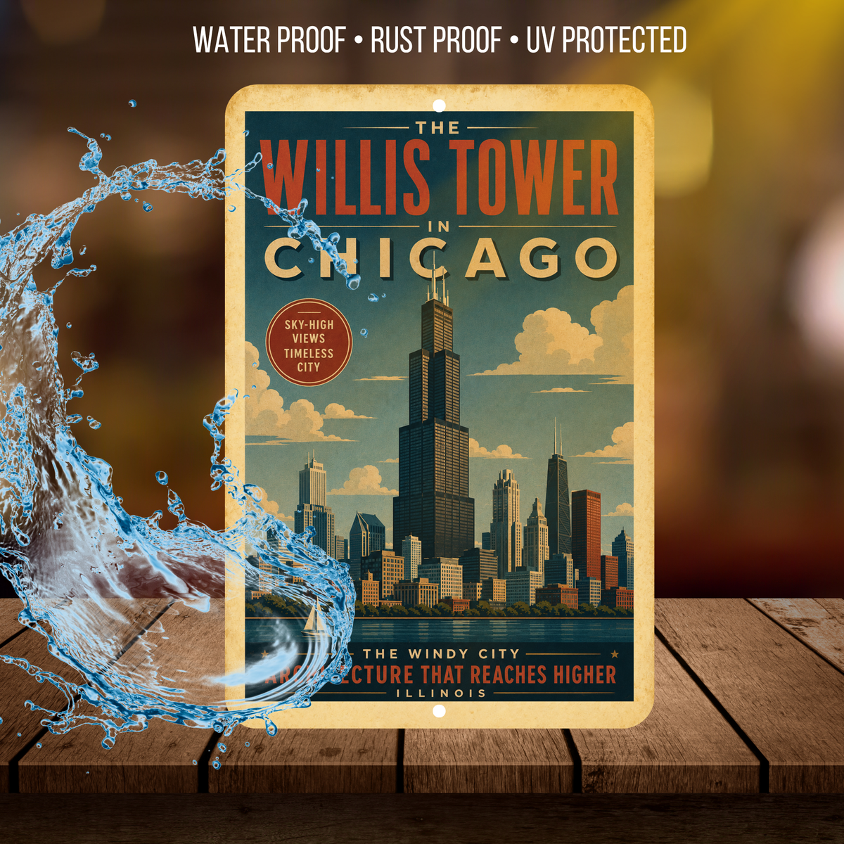 Chicago Willis Tower Metal Art Deco Sign