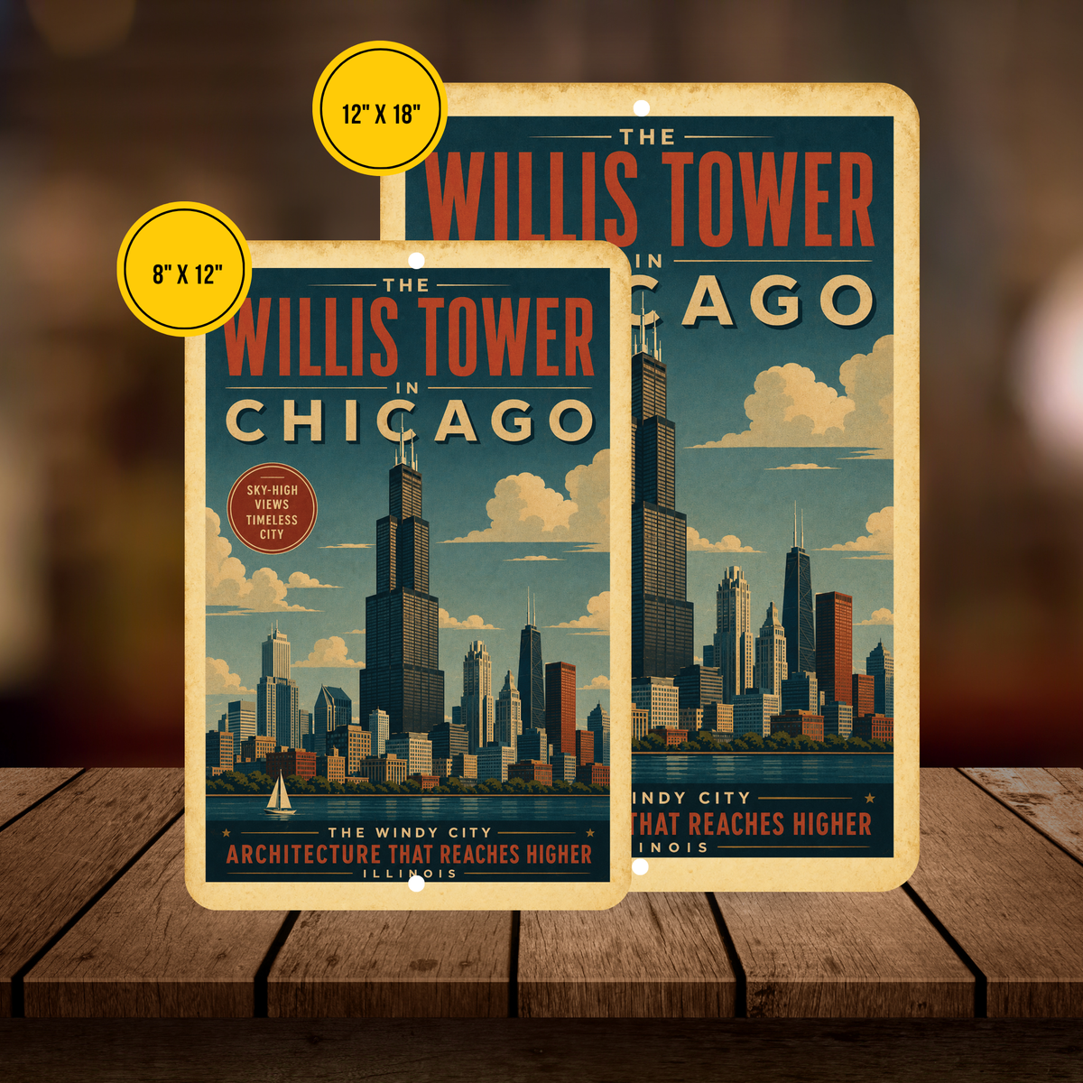 Chicago Willis Tower Metal Art Deco Sign