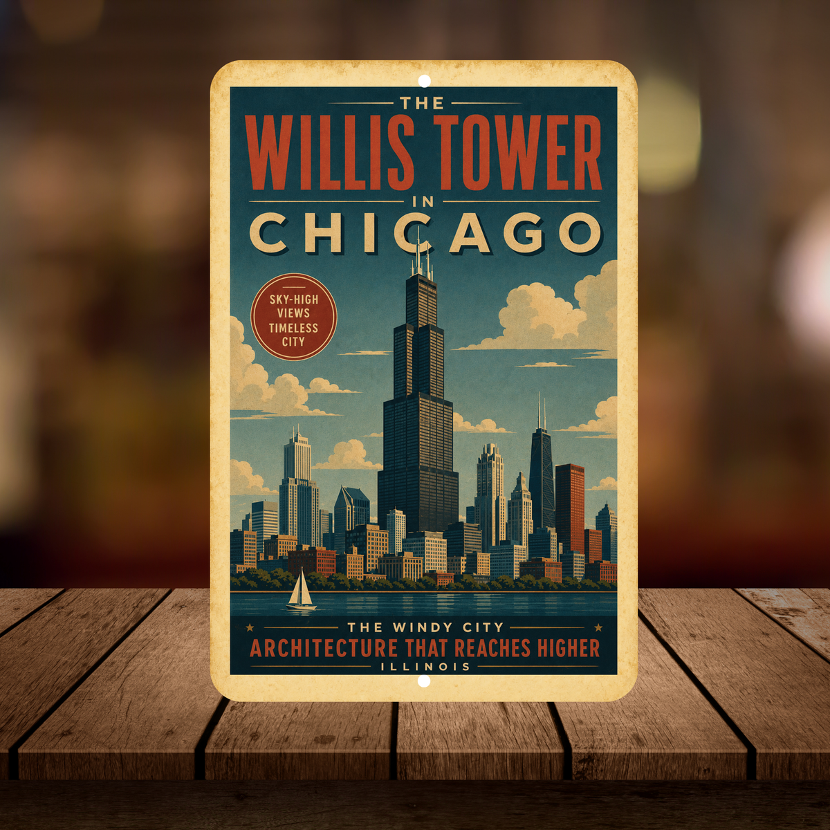 Chicago Willis Tower Metal Art Deco Sign