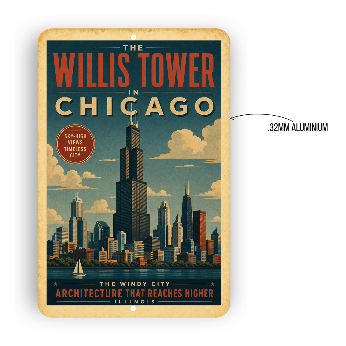 Chicago Willis Tower Metal Art Deco Sign