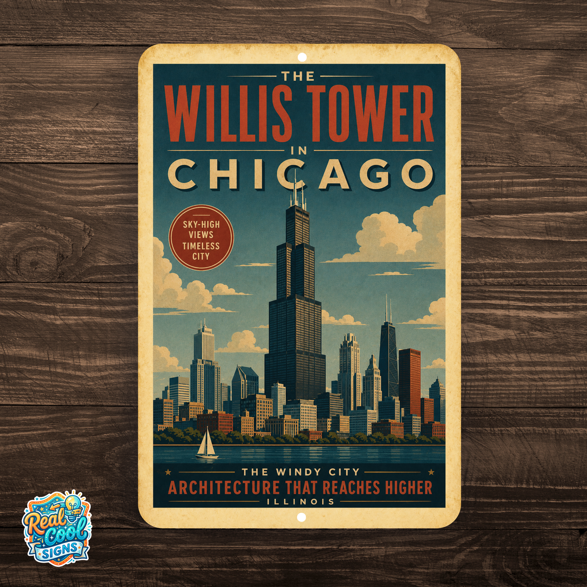 Chicago Willis Tower Metal Art Deco Sign
