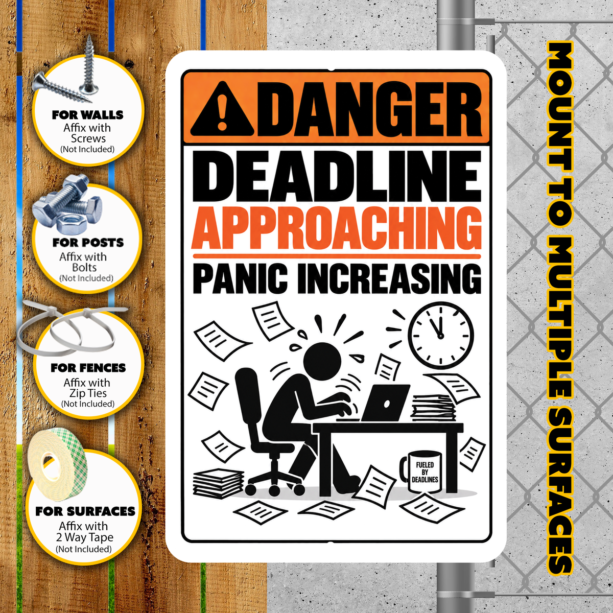 Deadline Approaching Panic Increasing Sign – Funny Office Aluminum Sign