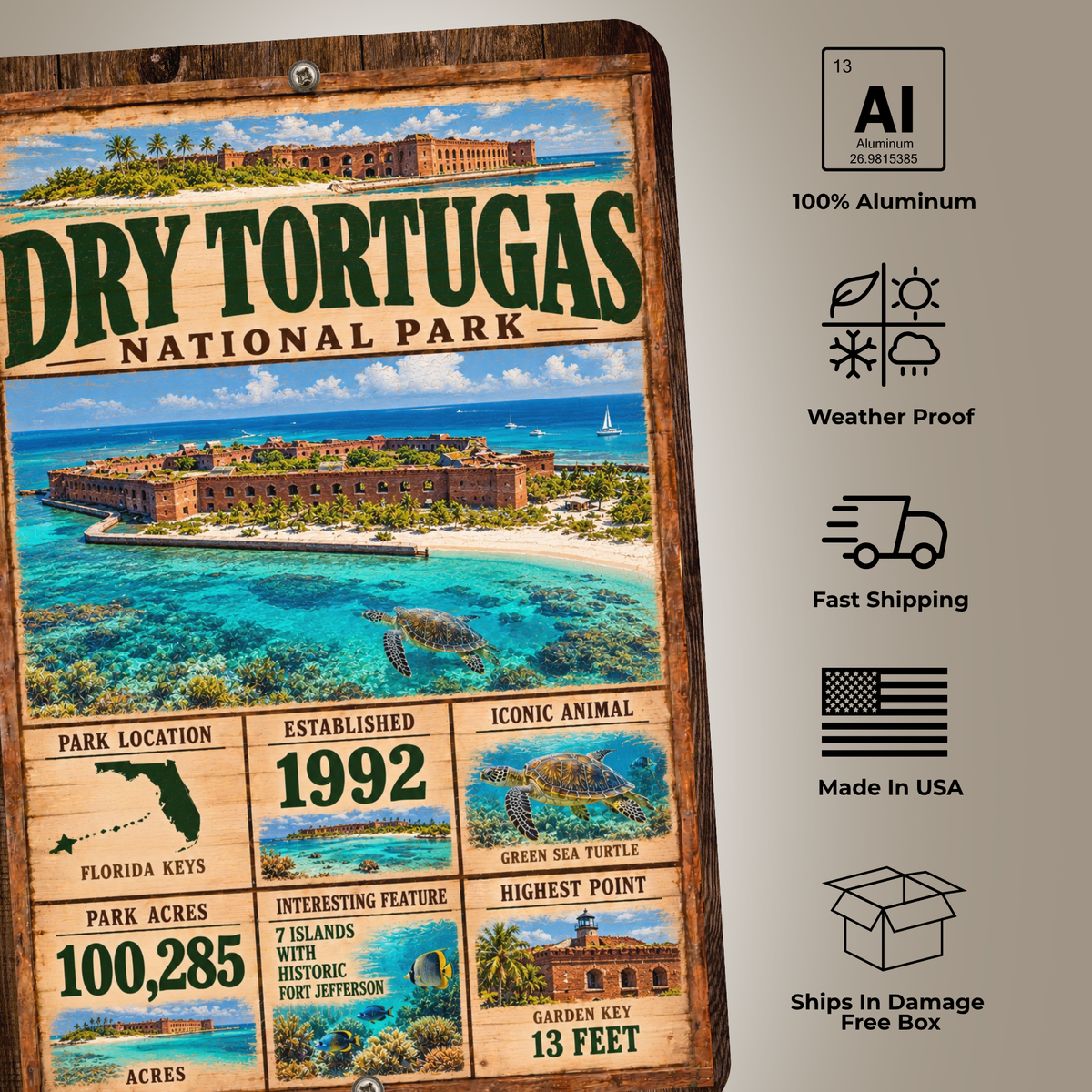 Dry Tortugas National Park Facts Aluminum Sign
