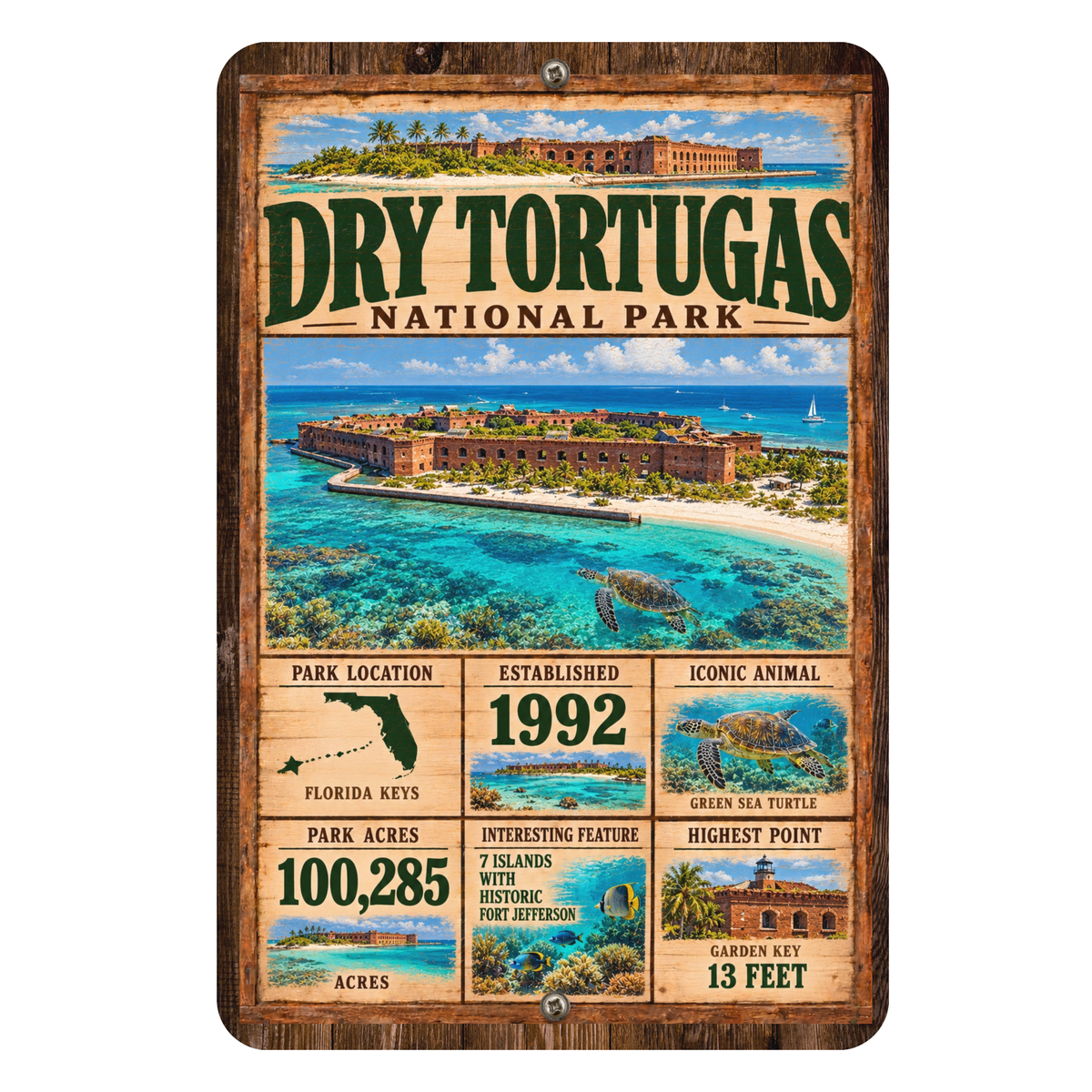 Dry Tortugas National Park Facts Aluminum Sign