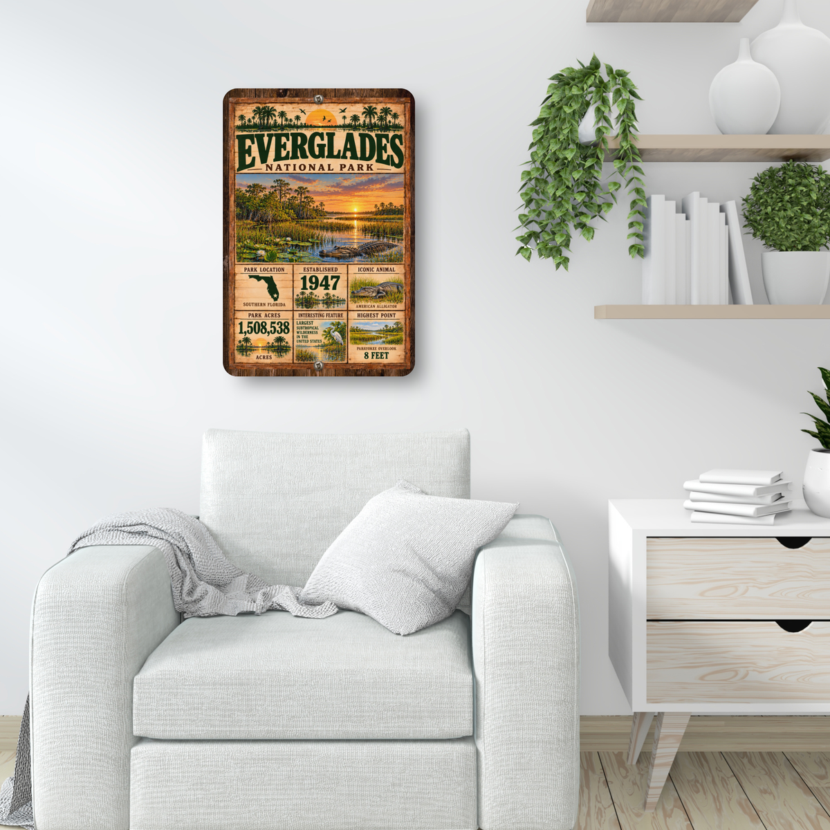 Everglades National Park Facts Aluminum Sign