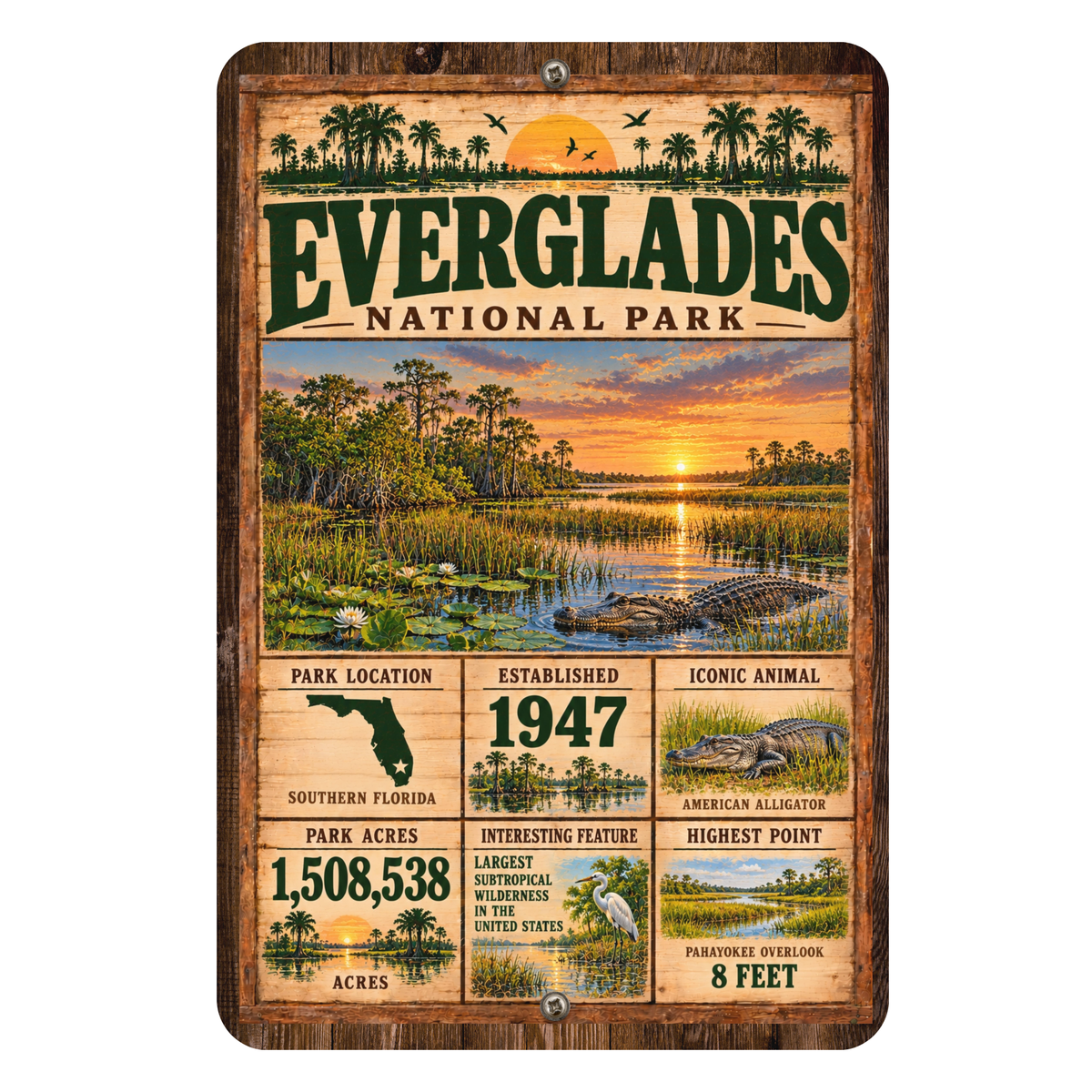 Everglades National Park Facts Aluminum Sign