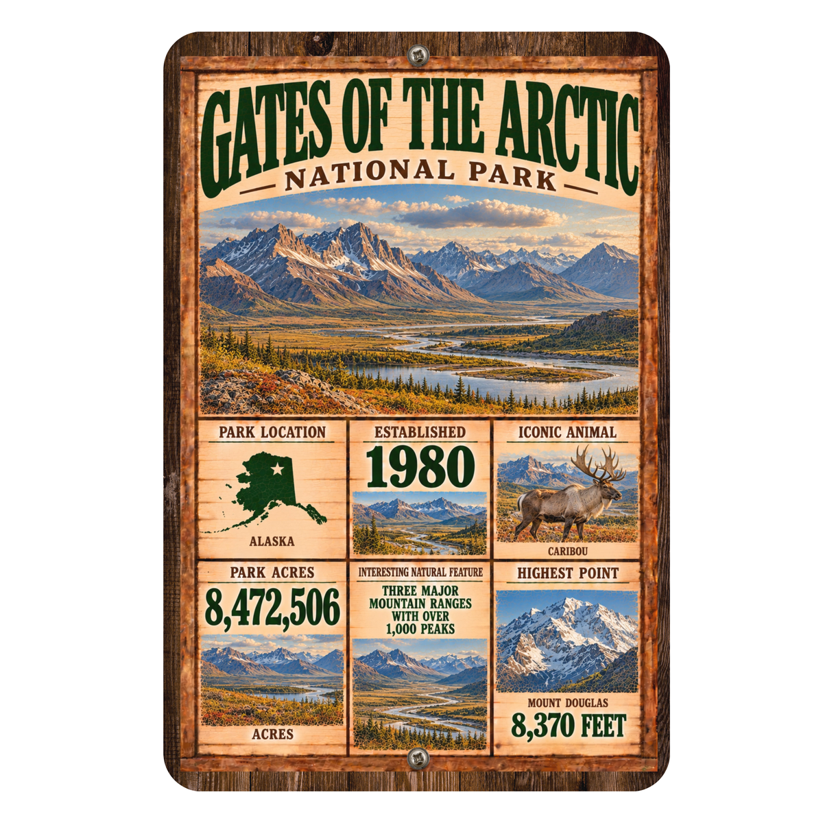 Gates of the Arctic National Park Facts Aluminum Sign