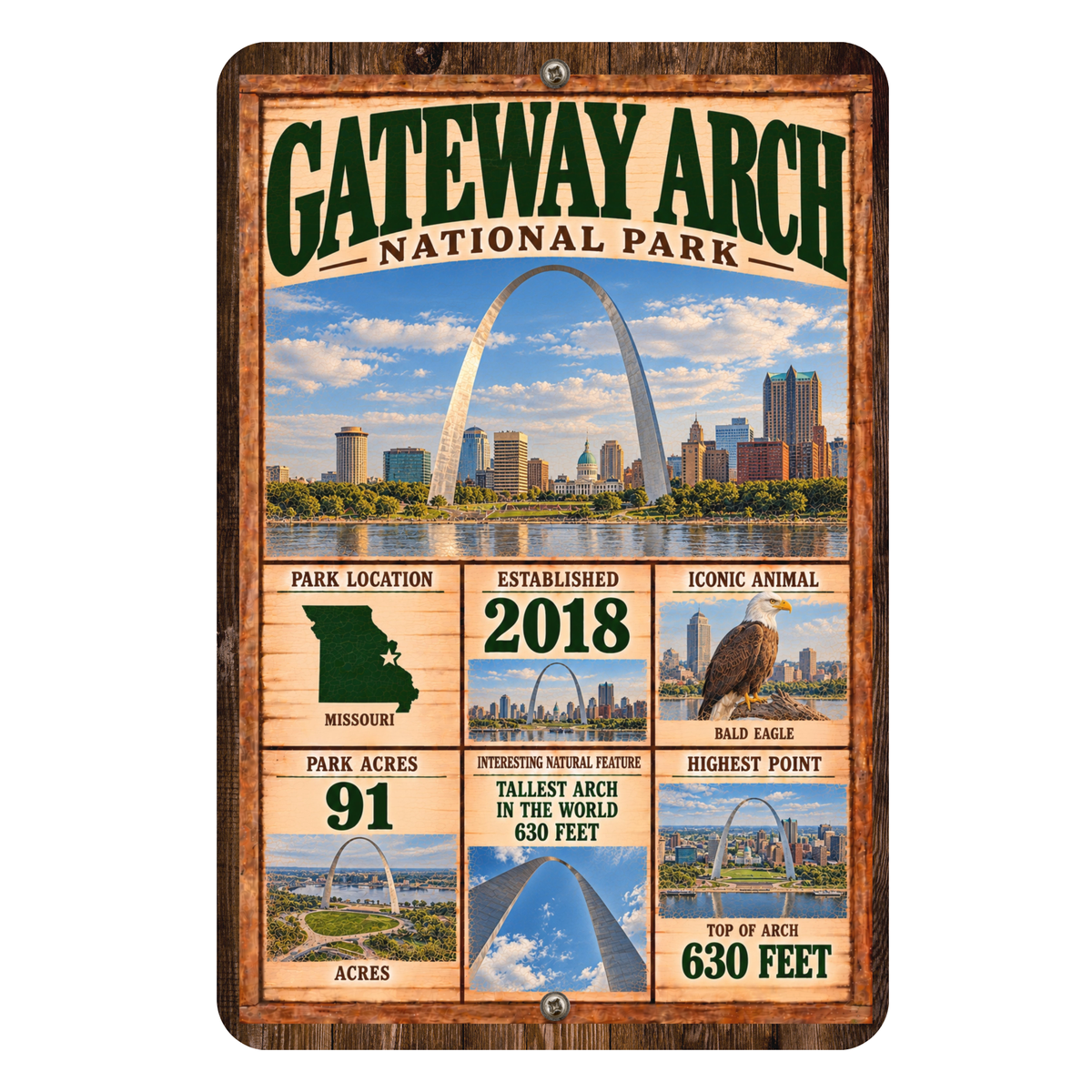Gateway Arch National Park Facts Aluminum Sign