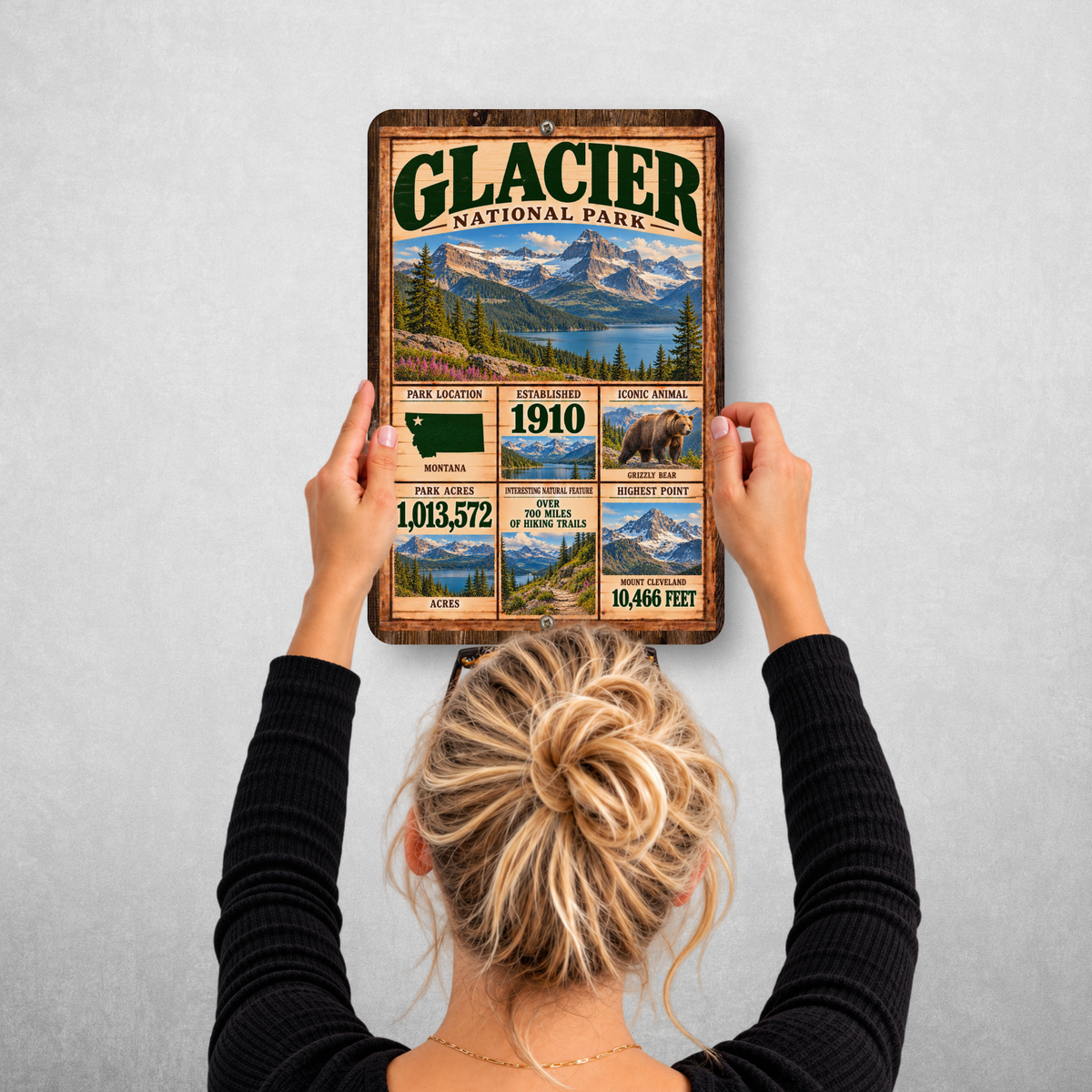 Glacier National Park Facts Aluminum Sign