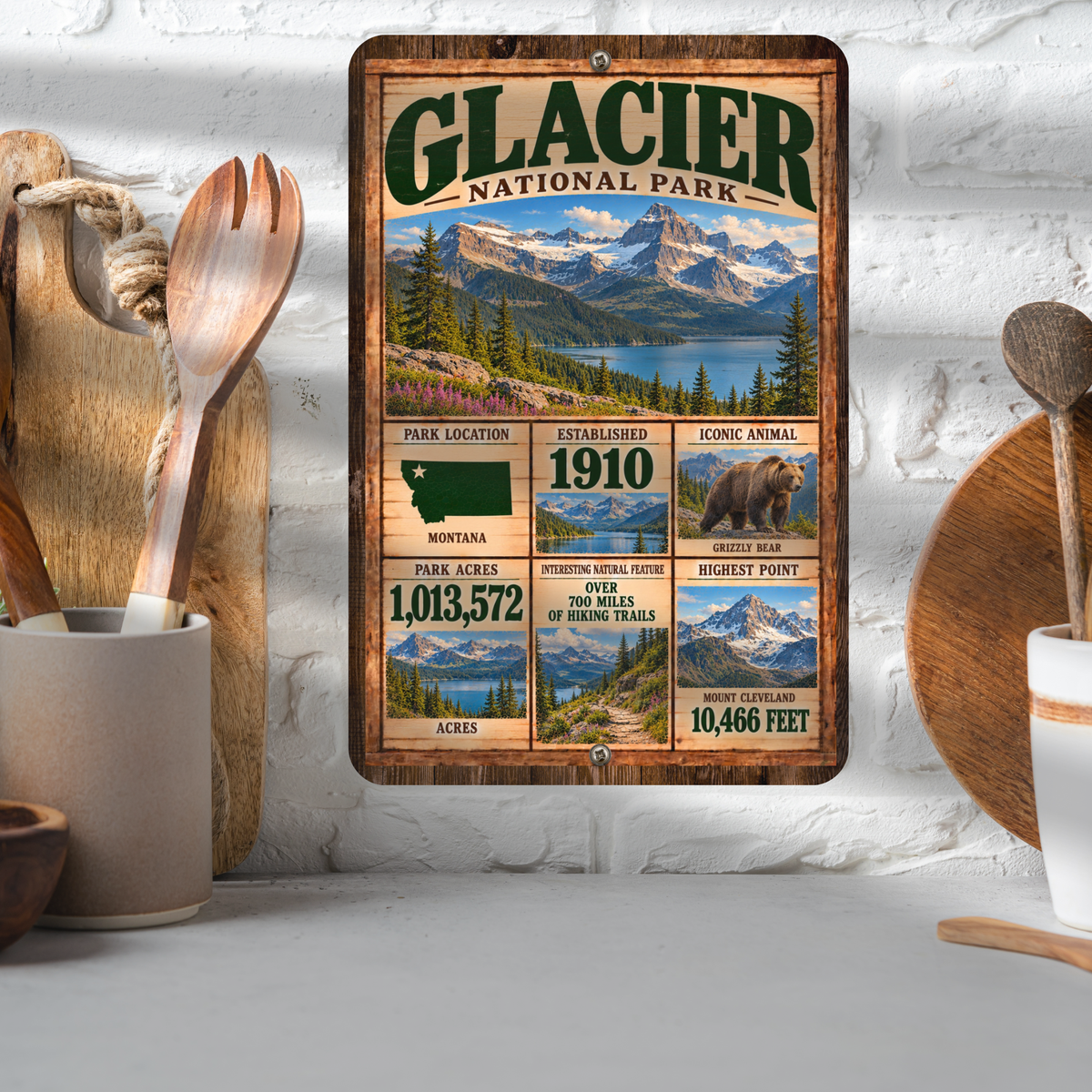 Glacier National Park Facts Aluminum Sign