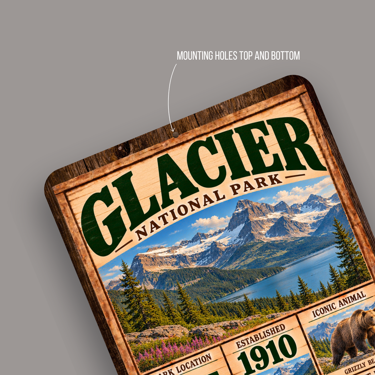 Glacier National Park Facts Aluminum Sign